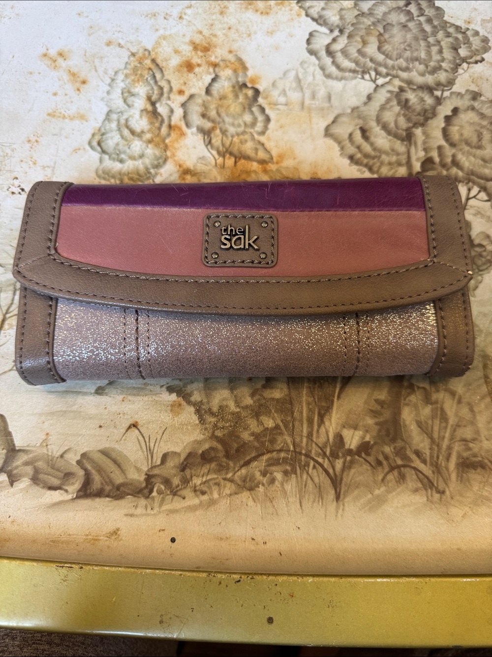 The Sak Tri-Tone Foldover Wallet in Taupe, Pink & Purple